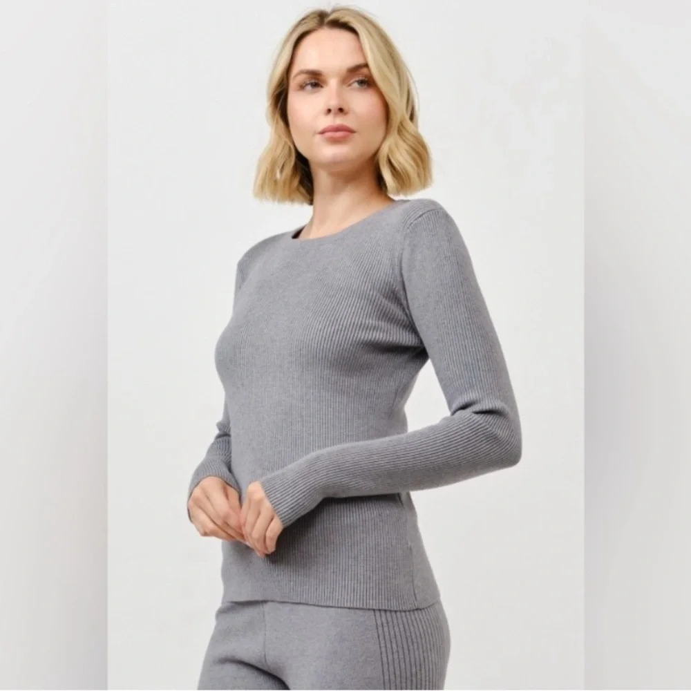 Cielo Silver Ribbed Knit Top - Picture 1 of 7